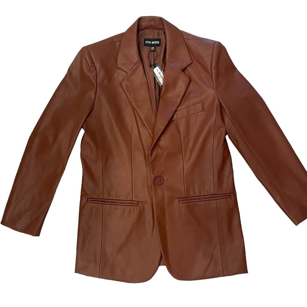 STEVE MADDEN | Imaan Faux Leather Blazer in Cognac | Size XS